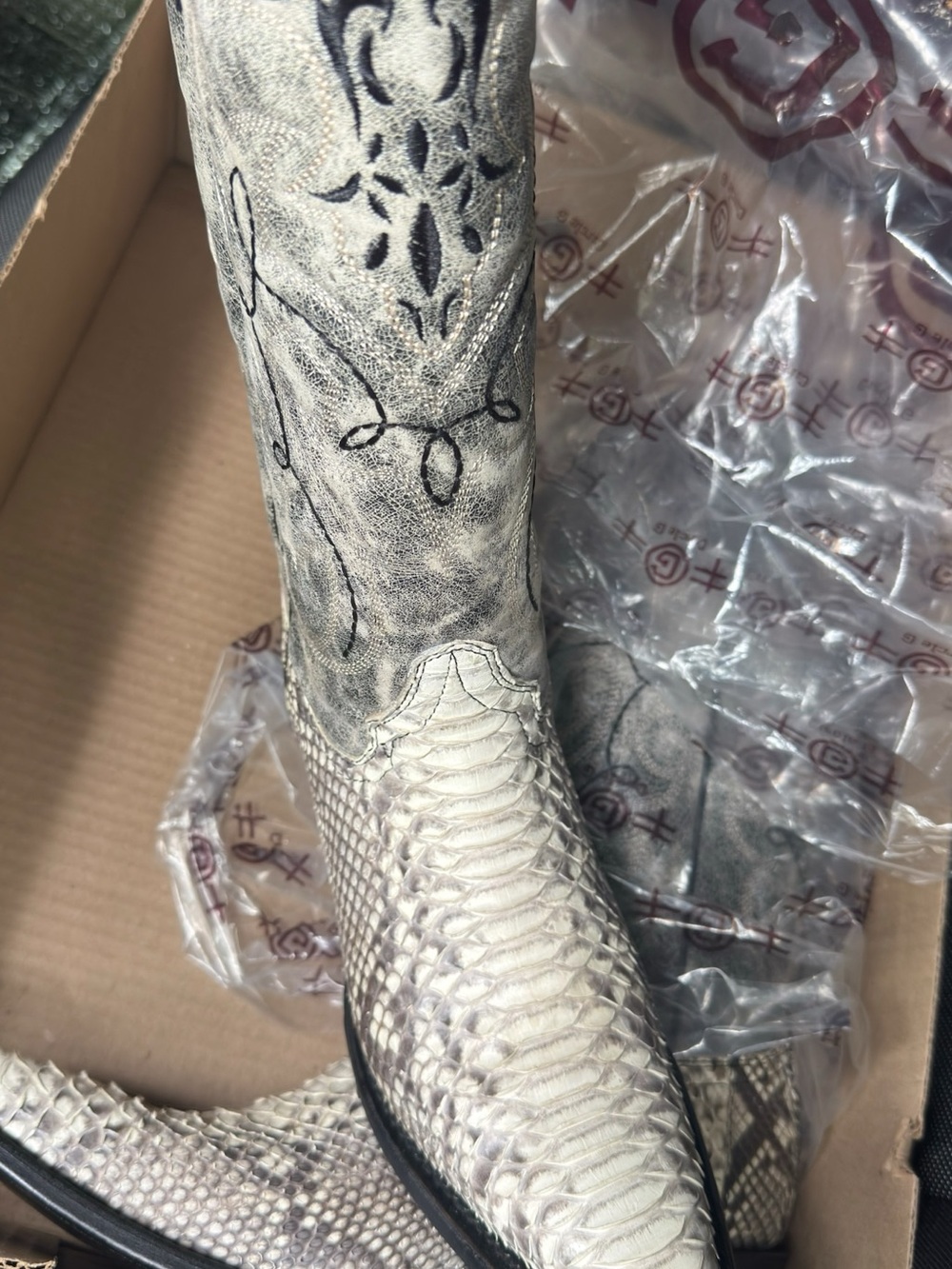 Ivory Embossed Snakeskin Western Heeled Boot
